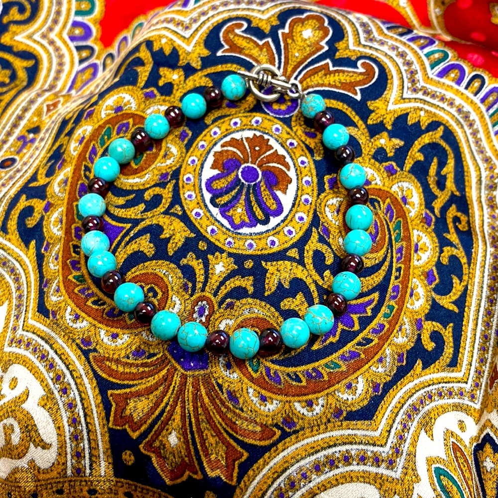SOLD Genuine authentic turquoise garnet bracelet silver toggle closure